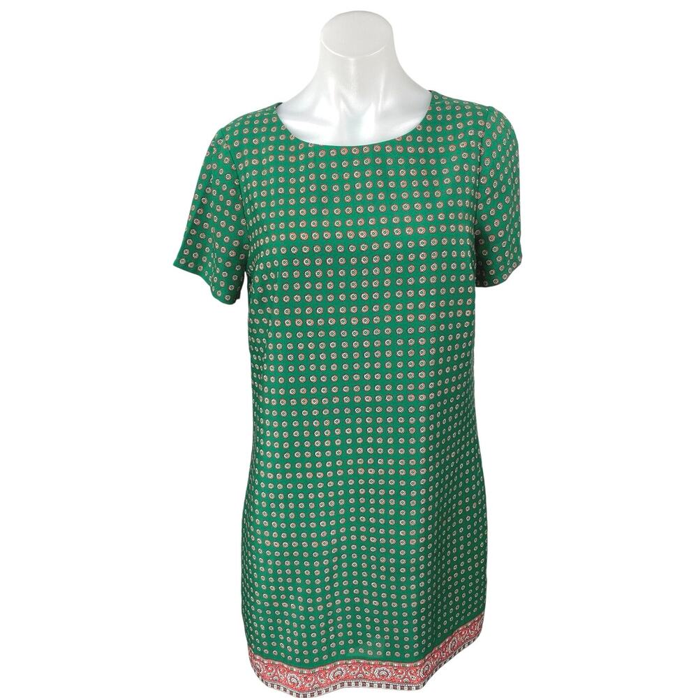 J. Crew Floral Gallery Green Polka Dots Paisley Short Sleeve Mini Shift Dress 6